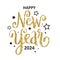 HAPPY NEW YEAR 2024 gold and black calligraphy banner card