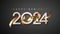 Happy New Year 2024 with golden realistic ribbon on black background. Vector realistic holiday illustration for