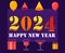 Happy New Year 2024 Holiday Design Multicolor Abstract