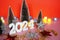 Happy new year 2024 holidays celebration with christmas decorations background