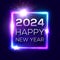 Happy New Year 2024 neon square light sign.