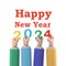 Happy New Year 2024. Team businessmen holding numbers 2024,and text congratulations,greetings.