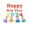 Happy New Year 2024. Team businessmen holding numbers 2024,and text congratulations,greetings.3D rendering