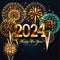 Happy New Year 2024 with various colors of fireworks.