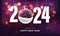 Happy New Year 2024 white paper number stars glass ball bokeh blur on purple luxury design for holiday festival celebration