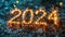 Happy New Year 2024 written with sparklers and bokeh lights