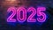 Happy New Year 2025, neon light sign on the brick wall background