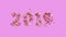 Happy New Year Banner with 2019 trendy pink color and gold Numbers made by shattered cracked stone isolate on rose