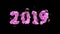 Happy New Year Banner with 2019 trendy pink color Numbers made by shattered cracked stone isolated on rose Background