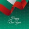 Happy New Year banner. Bulgaria waving flag. Snowflakes background.