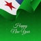 Happy New Year banner. Djibouti waving flag. Snowflakes background.