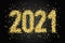 Happy New Year Banner with gold glittering numbers 2021 on black background. Greeting for flyers, postcards, posters, banners.