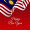 Happy New Year banner. Malaysia waving flag. Snowflakes background