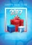 Happy New Year Banner Present Box Merry Christmas Greeting Card With Copy Space