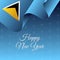 Happy New Year banner. Saint Lucia waving flag. Snowflakes background. Vector illustration.