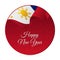 Happy New Year banner or sticker. Philippines waving flag. Snowflakes background. Vector illustration.