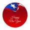 Happy New Year banner or sticker. Puerto Rico waving flag. Snowflakes background. Vector illustration.