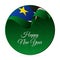 Happy New Year banner or sticker. South Sudan waving flag. Snowflakes background. Vector illustration.