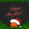 Happy New year. Basketball ball in a santa hat with branches