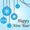 Happy New Year blue balls hanging card vector