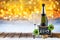 Happy new year bokeh champagne greetings golden warm background