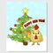 Happy New Year Card. Cartoon with Ñhristmas tree. Rooster. Vector illustration.