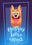 Happy New Year Card With Dog Blue Background 2018 Symbol Holiday Bannner