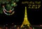 Happy New Year card with Gold yellow Model of the Eiffel tower in Paris
