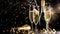 happy new year , champagne , fireworks , festive celebration , gold background video animation 4K