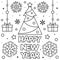 Happy New Year. Coloring page. Vector illustration.