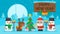 Happy New Year Concept Santa Claus Reindeer Snowmen and Christmas Tree