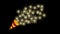 Happy new year. Exploding festive party popper with gold shining star, ribbon confetti. Motion graphic animation of celebration