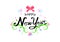 Happy new year, floral nature beauty calligraphy, handwritten, Bow ribbons confetti decoration festival party vector illustration