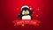 Happy New Year with funny penguin and snow on red background