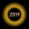 Happy New Year gold background. Golden number, circle, isolated black. Glitter, light sparkle, shimmer, shine confetti