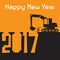 Happy New Year greeting card - Excavator digger at work