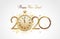 Happy New Year greeting card. Golden 2020 countdown, christmas party clock and luxury gold confetti congratulation