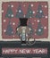 Happy New Year Greeting Card With Stylish Monkey