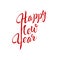 Happy new year greeting, composition of three handwritten words with a common capital letter