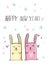 Happy new year hand drawn card poster . Cute funny bunny kid illustration . cartoon made rabbit with hearts and snowflakes ink pai