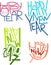 Happy New Year hand drawn lettering stickers, winter decorations, photo overlays, posters, invitations in different trendy colors