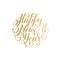 Happy New Year hand lettering congratulate gold inscription logo