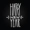 Happy New Year handdrawn white linear inscription on black background. Modern calligraphy sign. Label for your web business
