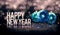 Happy New Year Hanging Baubles Blue Bokeh Beautiful 3D Grayscale Background