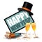 Happy New Year icon with party blowers and top hat