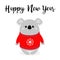 Happy New Year. Koala in red ugly sweater with snowflake. Merry Christmas. Kawaii animal. Cute cartoon bear baby character. Funny