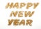 happy new year lettering in bright sequins on white background