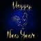 Happy new year lights and glitter background. 2017 symbol, the rooster silhouette