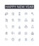 Happy new year line icons collection. Joyful New Year, Blissful New Year, Delighted New Year, Festive New Year, Cheerful