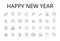 Happy new year line icons collection. Joyful New Year, Blissful New Year, Delighted New Year, Festive New Year, Cheerful